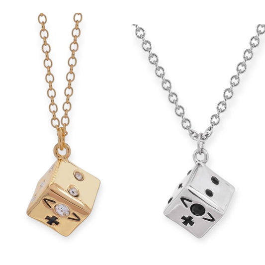 Dice Design Engraved Orb Necklace Gold & Silver (2 Colors)