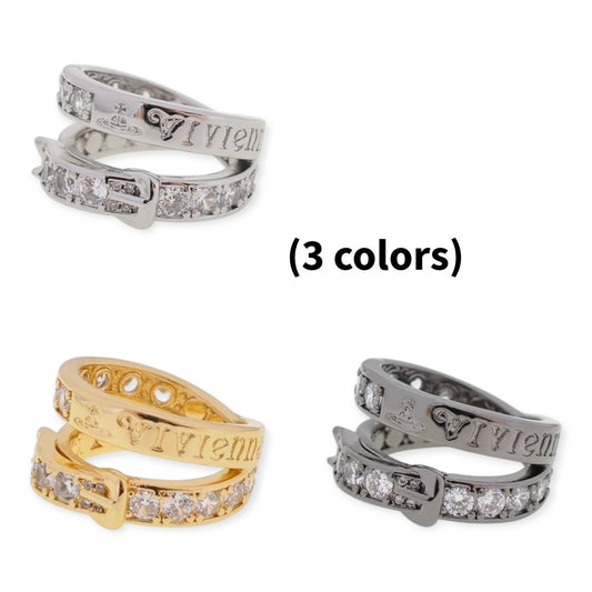 Belt Buckle Gem Studded Double Loop Ring (3 Colors)