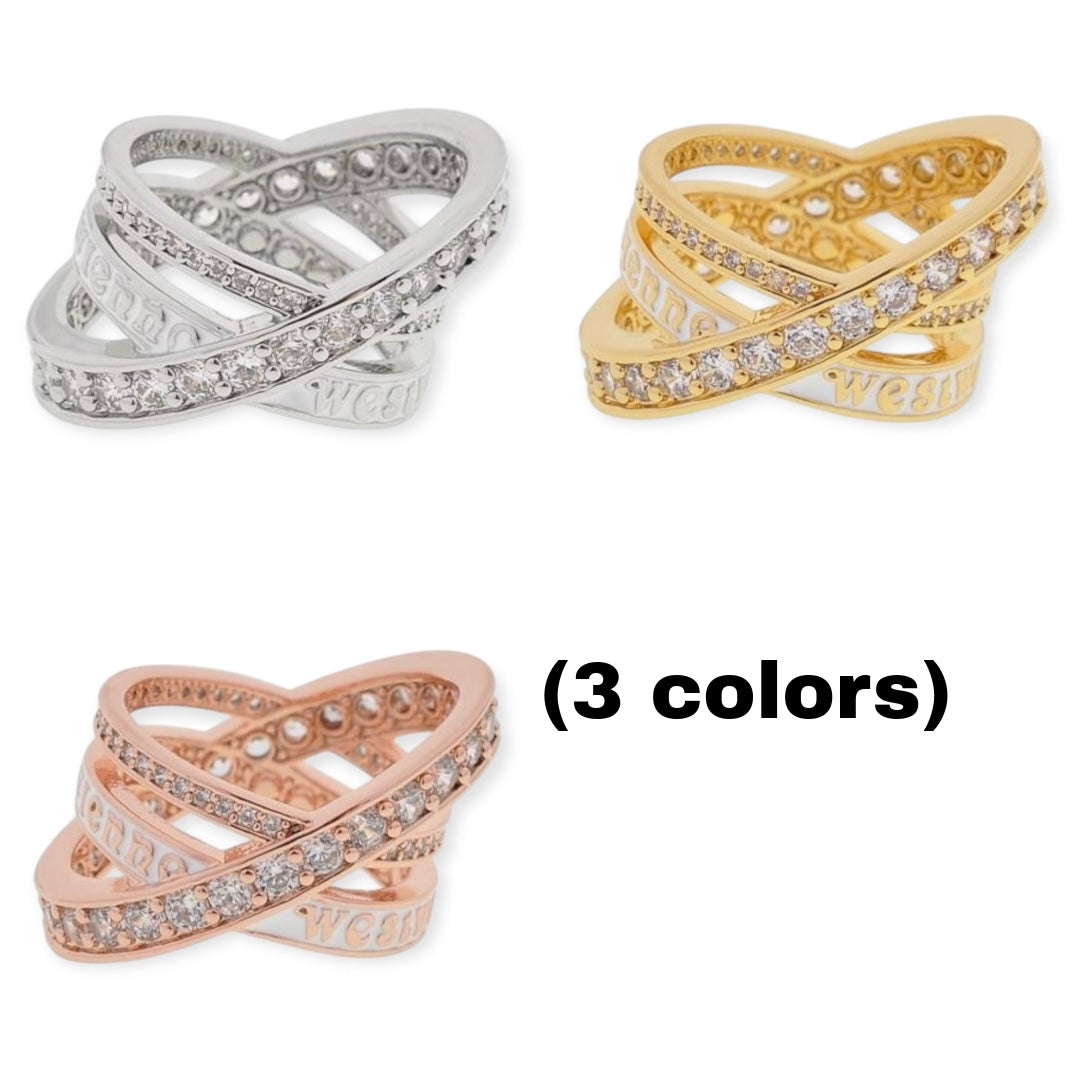 Gem Studded Triple Layer Spiral Eternity Ring (3 Colors)