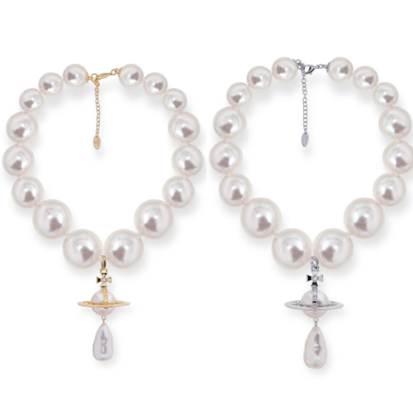 Jumbo Pearl Choker Tear Drop Orb Pendant Necklace Gold & Silver (2 Colors)