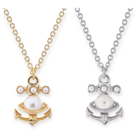 Anchor Pearl Pendant Necklace Gold & Silver (2 Color)