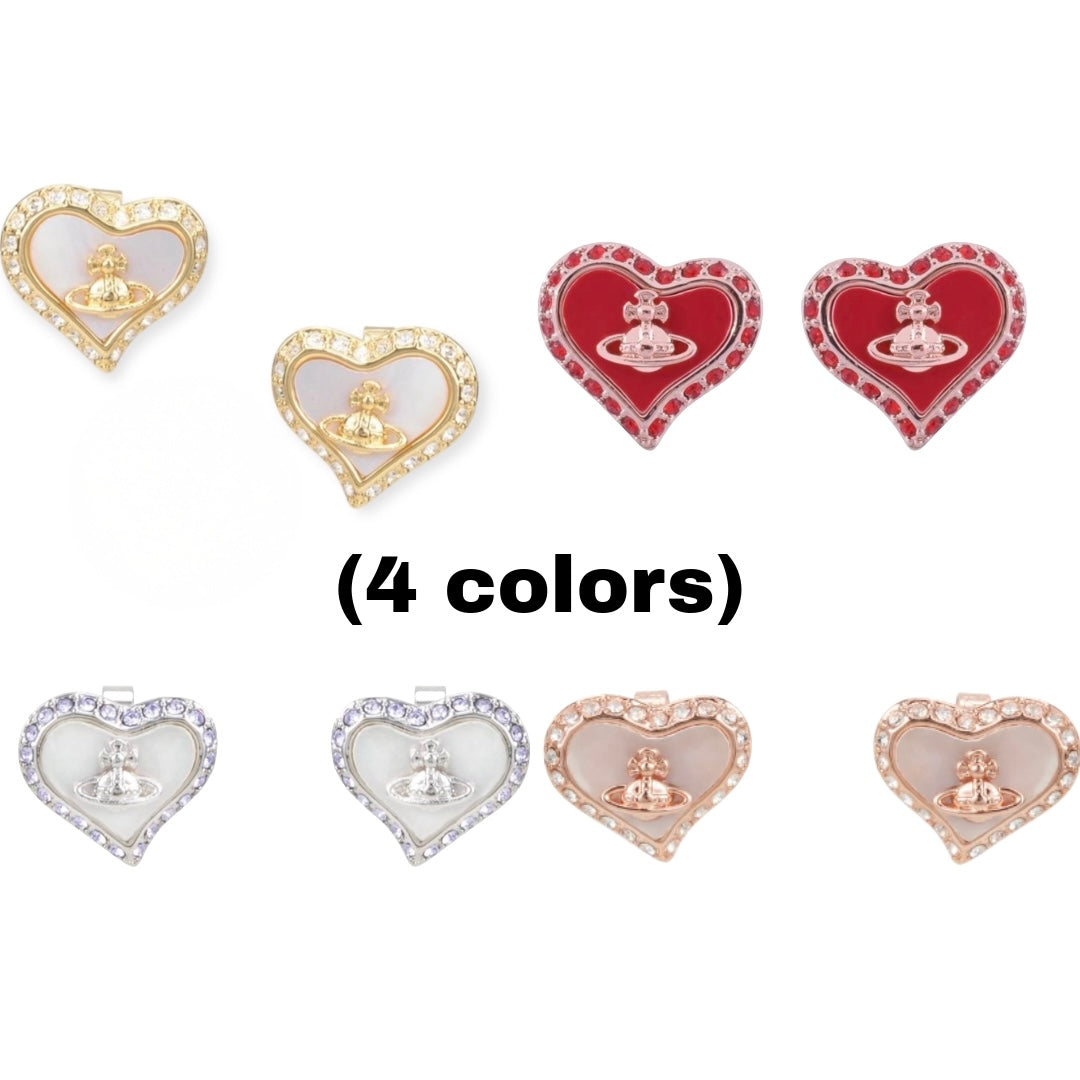Heart Shaped Shape Plate Design Colorful Pendant Gem Studded Earrings (4 Colors)