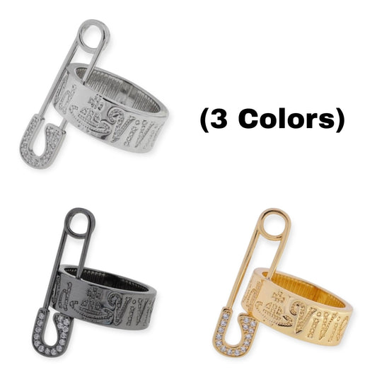 Safety Pin Gem Studded Ring (3 Colors)