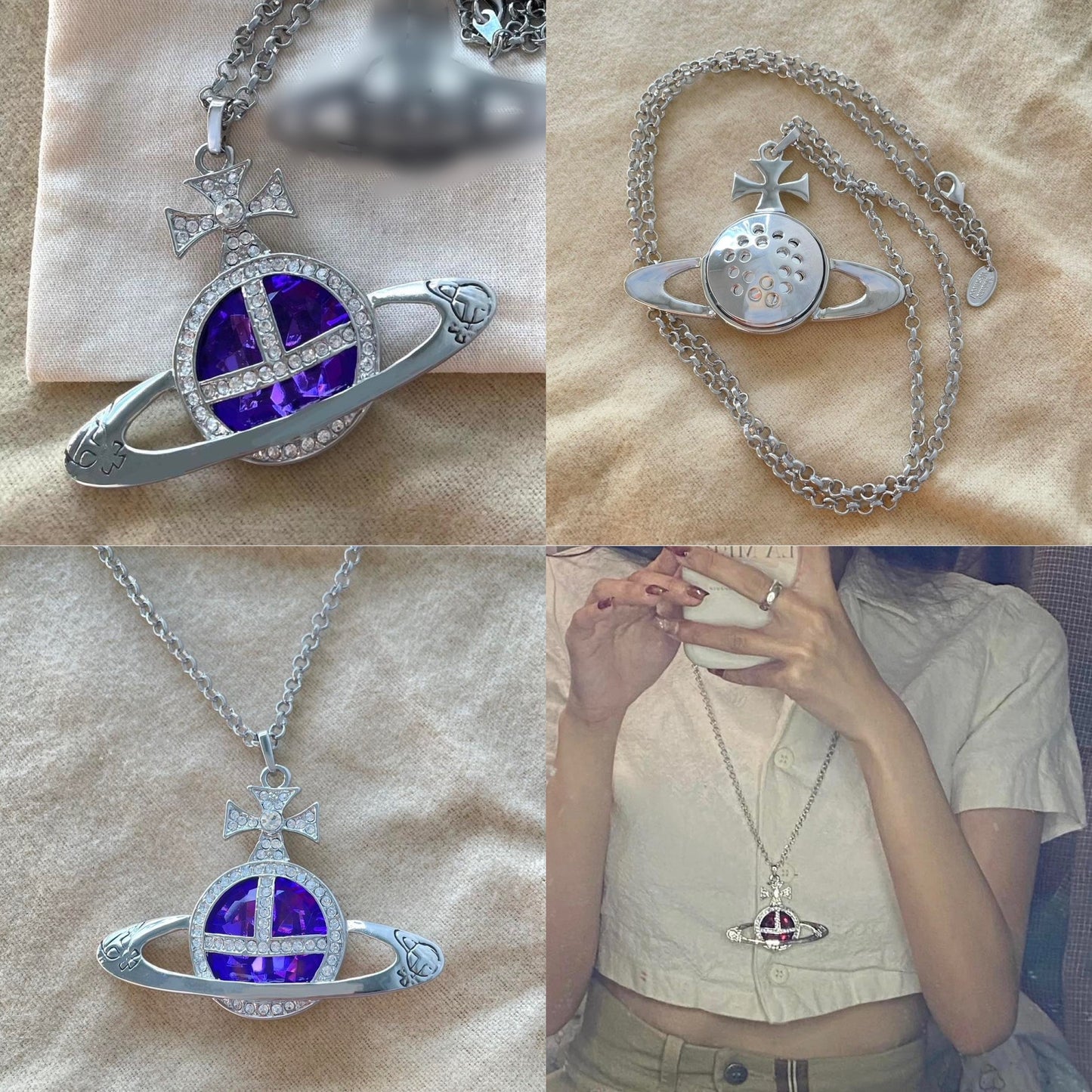 Colored Gem Engraved Orb Orbit Pendant Necklace (6 Colors)