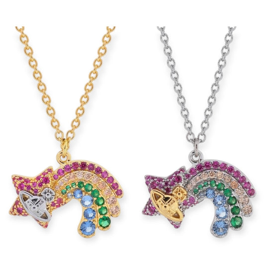 Shooting Rainbow Star Multicolored Orb Design Pendant Gold & Silver (2 Colors)