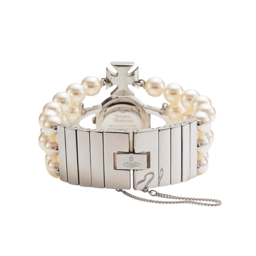 Beaded Pearl Strand Triple Layer Gem Orb Watch