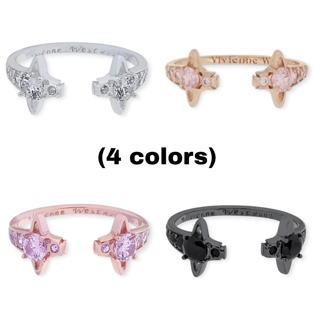 Double Mini Orb Gem Stud Open End Ring (4 colors)