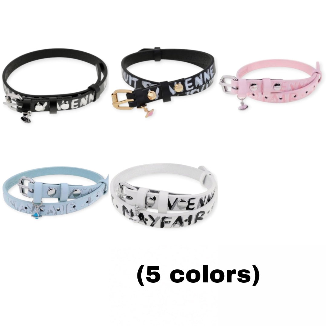 Statement Orb Design Leather Belt Choker Necklace / Bracelet (5 Colors)
