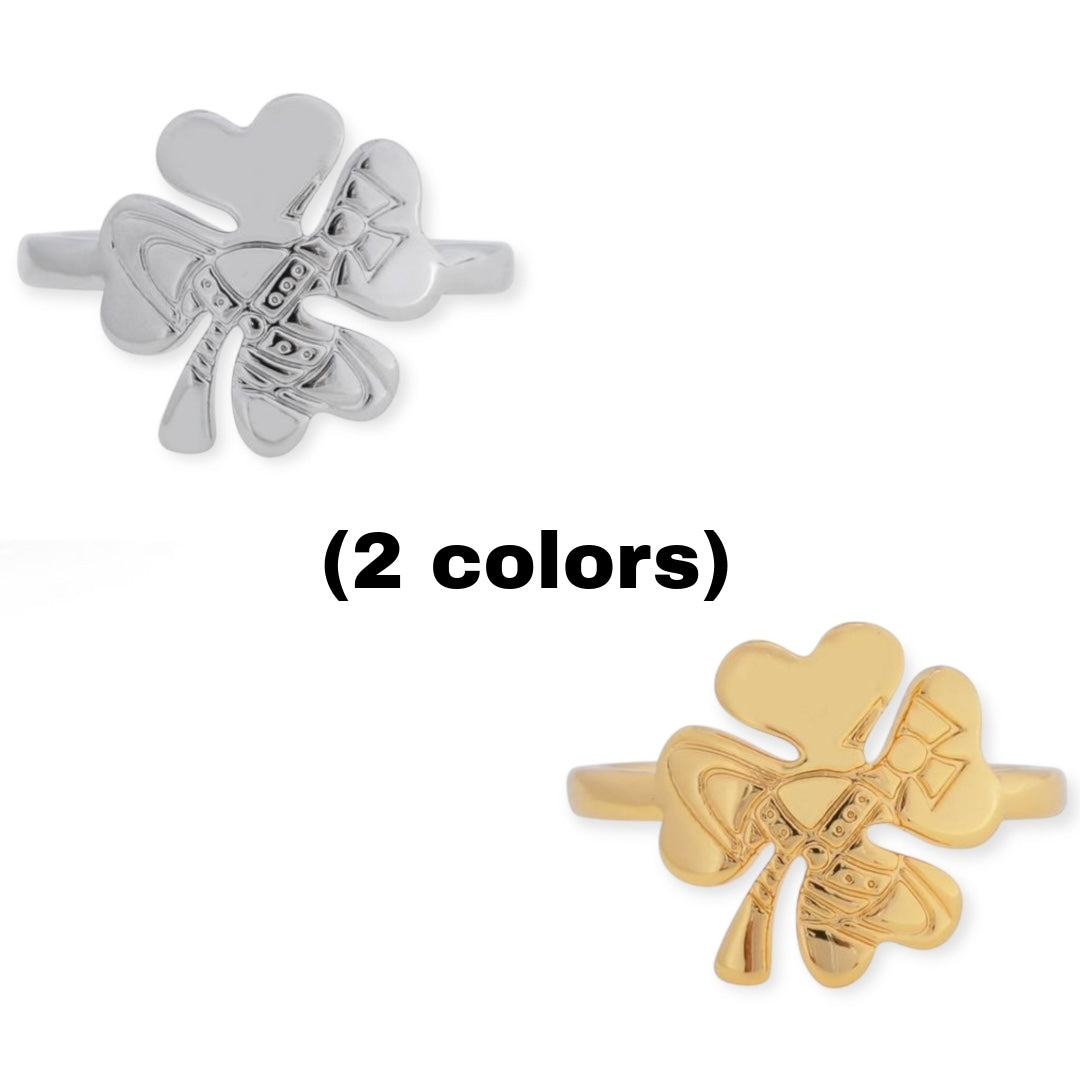 Clover Staple Engraved Orb Pendant Gold & Silver Ring (2 Colors)