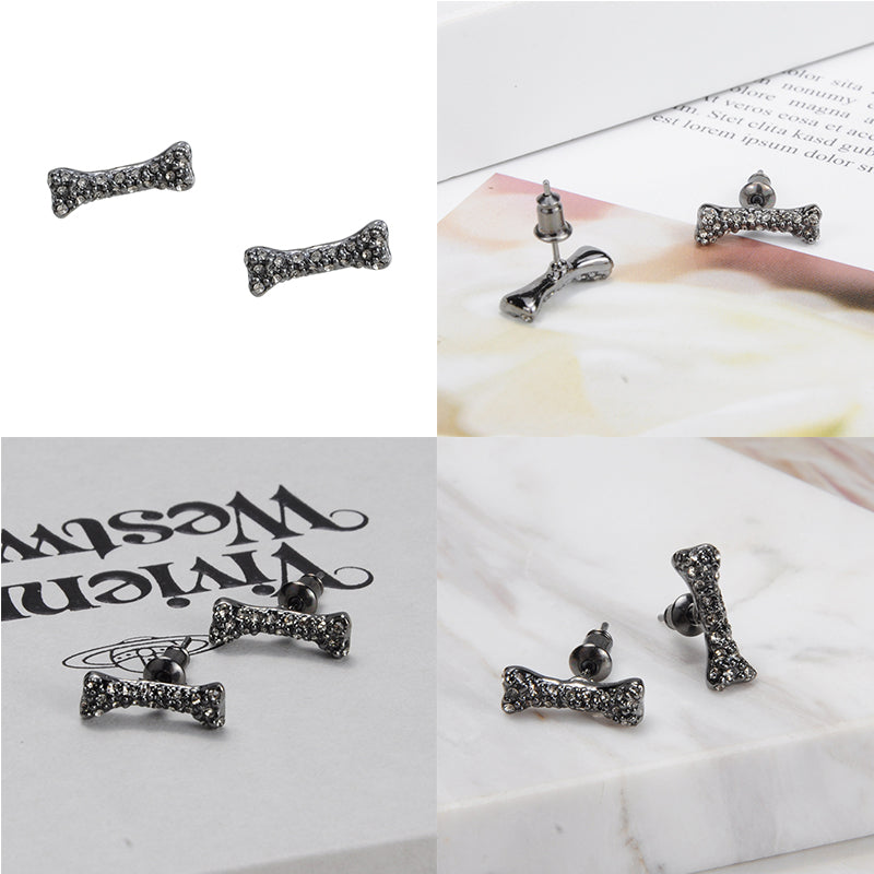 Silver Bones Gem Studded Earrings (2 Colors)