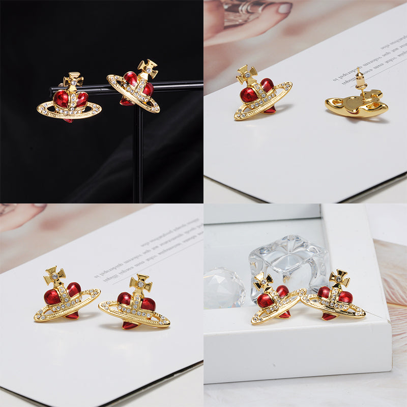 Mini Heart Orb Design Gold Earrings (7 Colors)