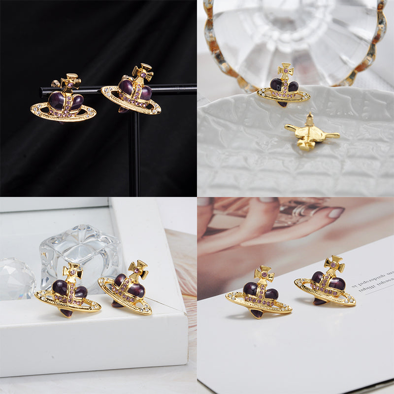 Mini Heart Orb Design Gold Earrings (7 Colors)