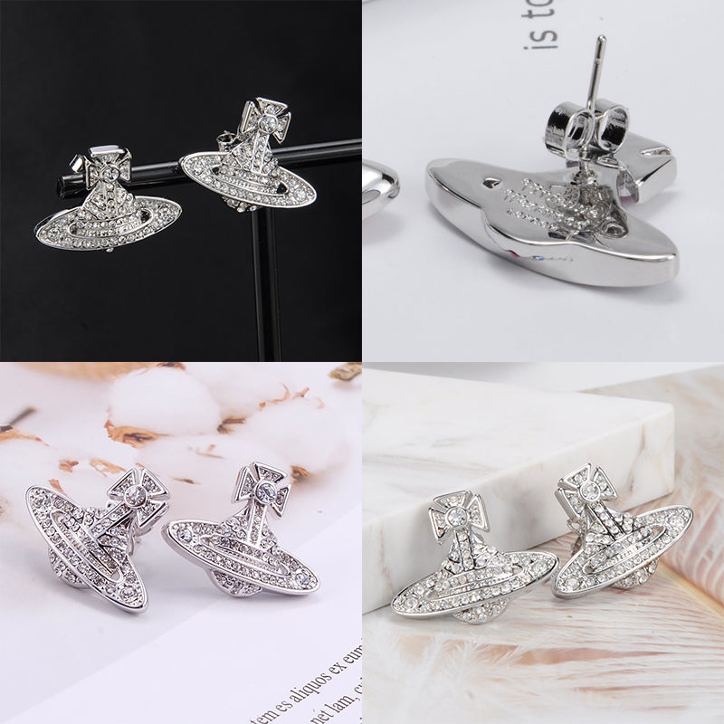 Gem Studded Union Jack Orb Pendant Earrings (6 Colors)