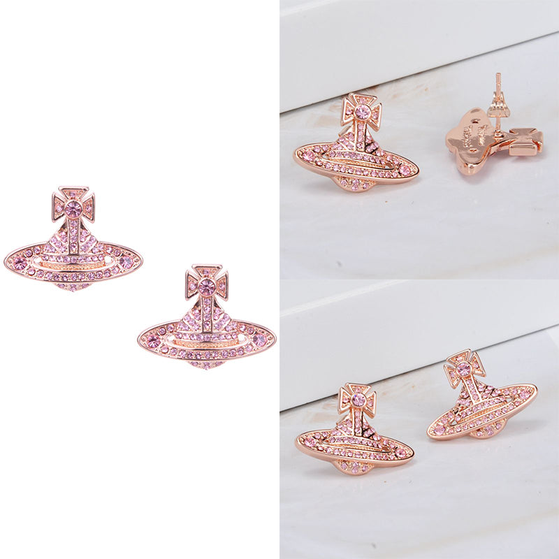 Gem Studded Union Jack Orb Pendant Earrings (6 Colors)