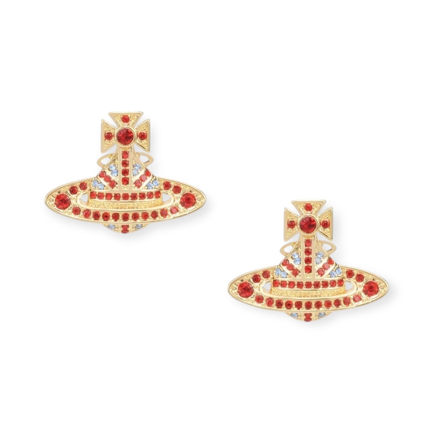 Gem Studded Union Jack Orb Pendant Earrings (6 Colors)