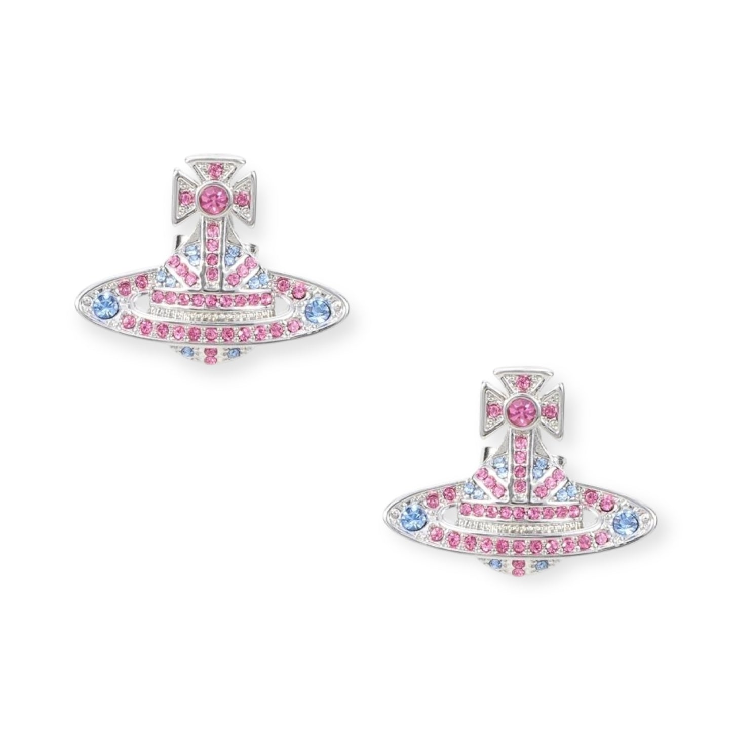 Gem Studded Union Jack Orb Pendant Earrings (6 Colors)