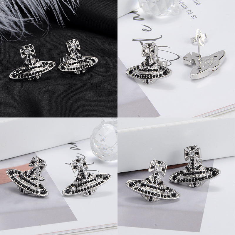 Gem Studded Union Jack Orb Pendant Earrings (6 Colors)