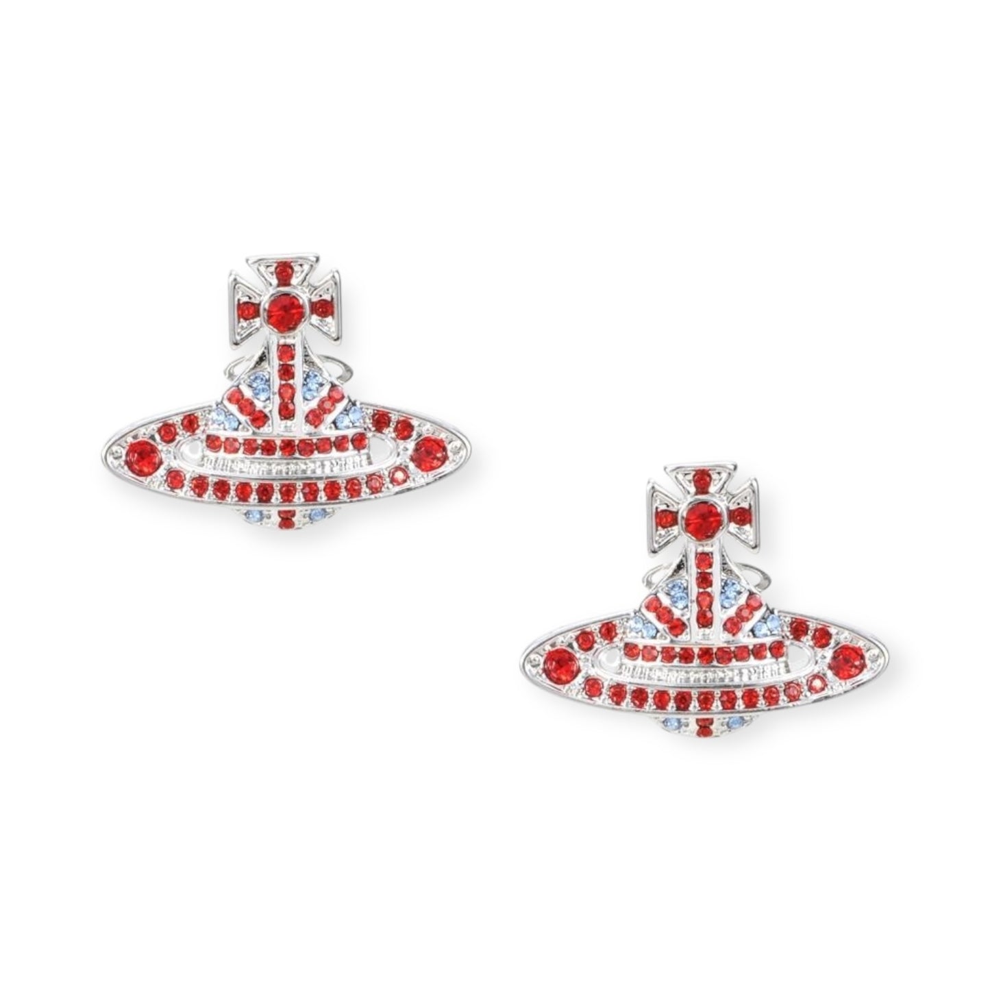 Gem Studded Union Jack Orb Pendant Earrings (6 Colors)