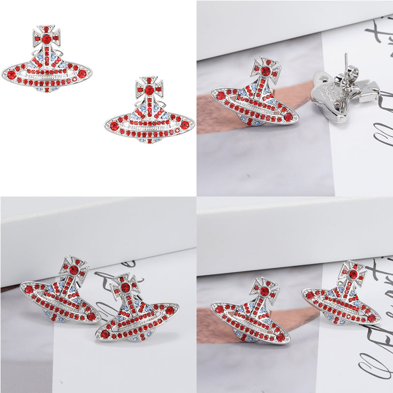 Gem Studded Union Jack Orb Pendant Earrings (6 Colors)