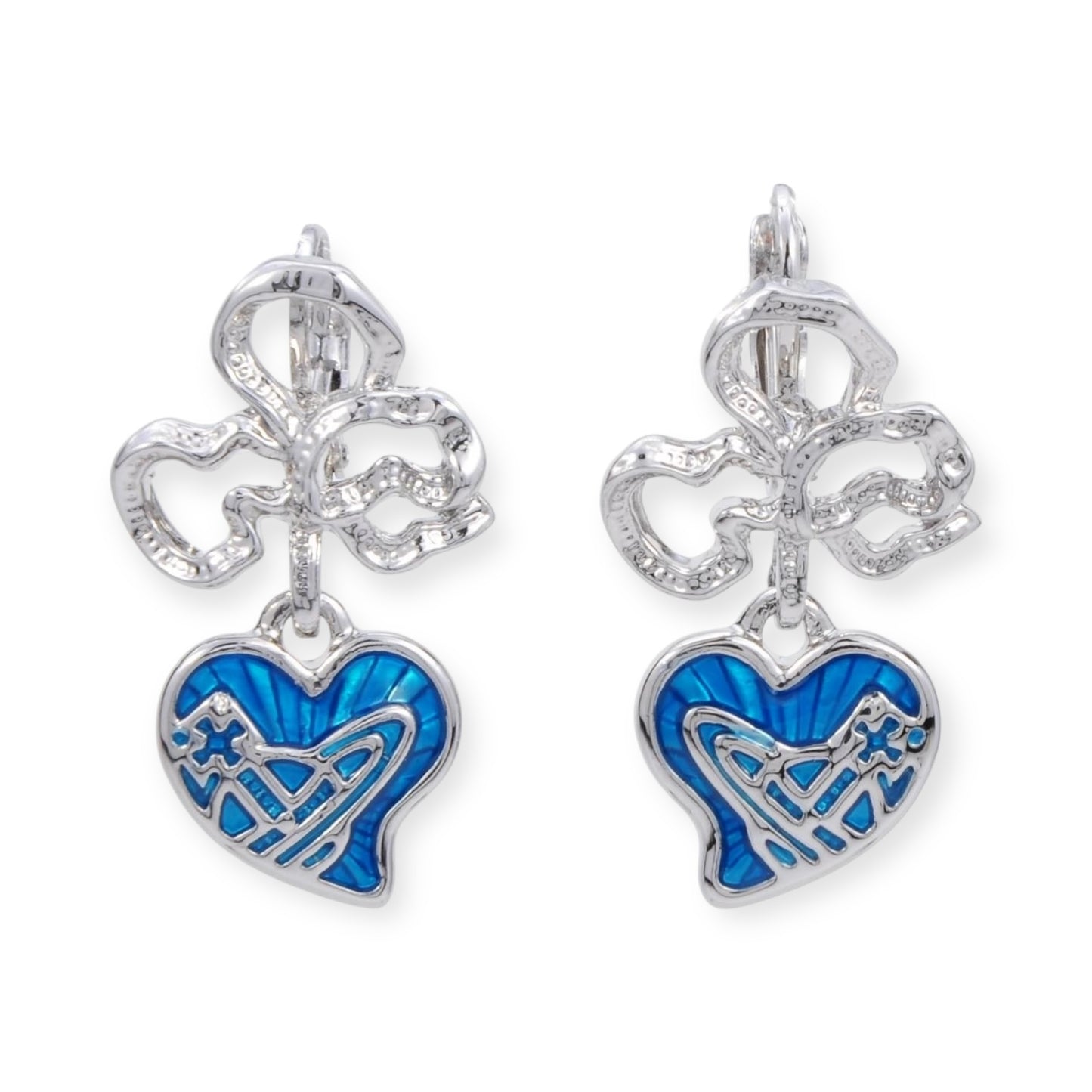 Heart Shaped Floral Pendant Earrings Blue & Red (2 Colors)