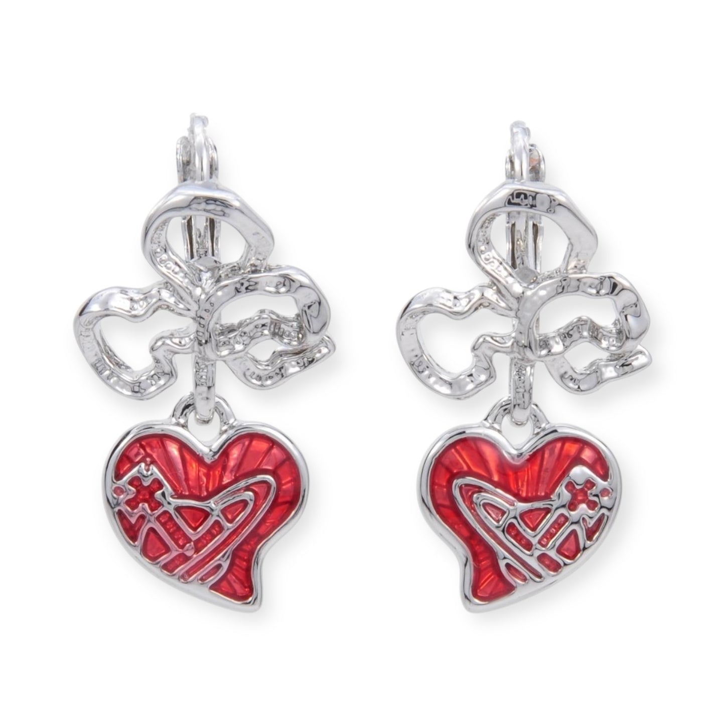 Heart Shaped Floral Pendant Earrings Blue & Red (2 Colors)