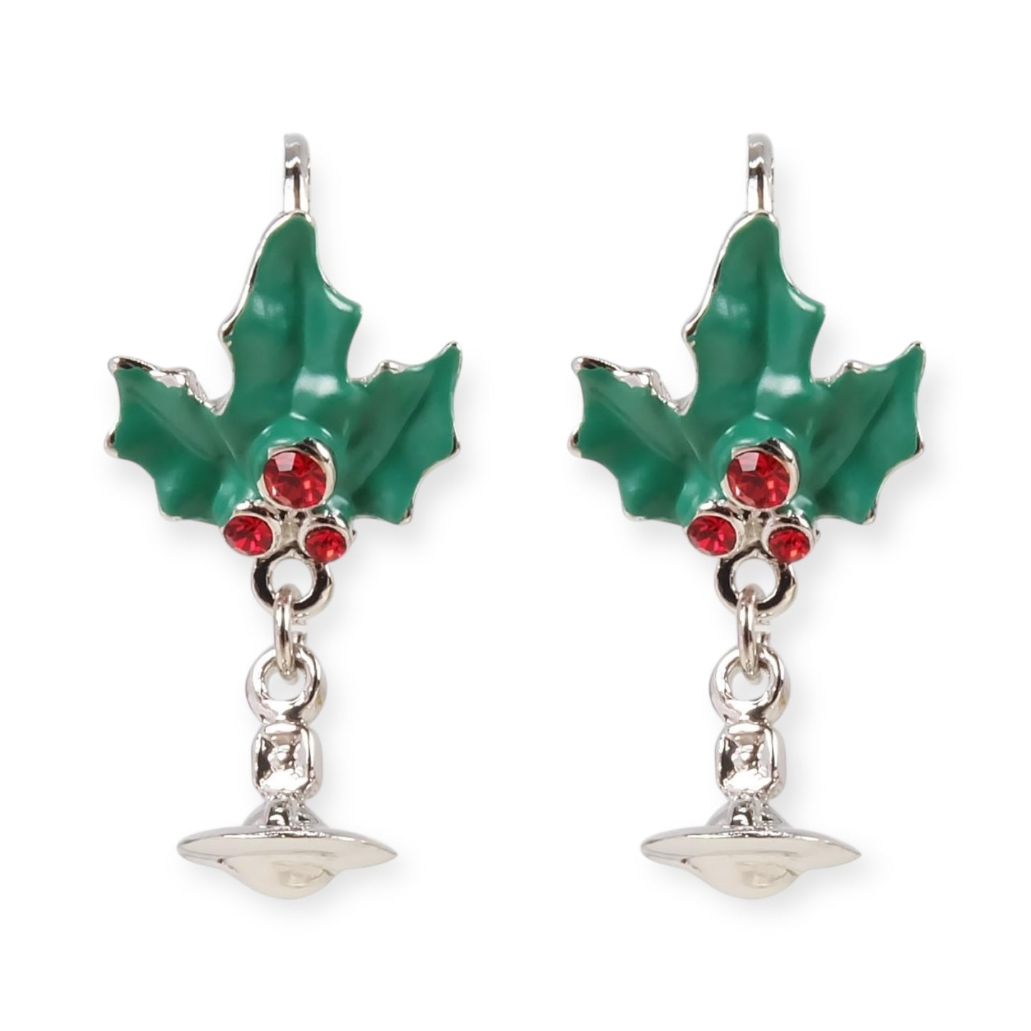 Christmas Holiday Mistletoe Silver Orb Pendant Earrings