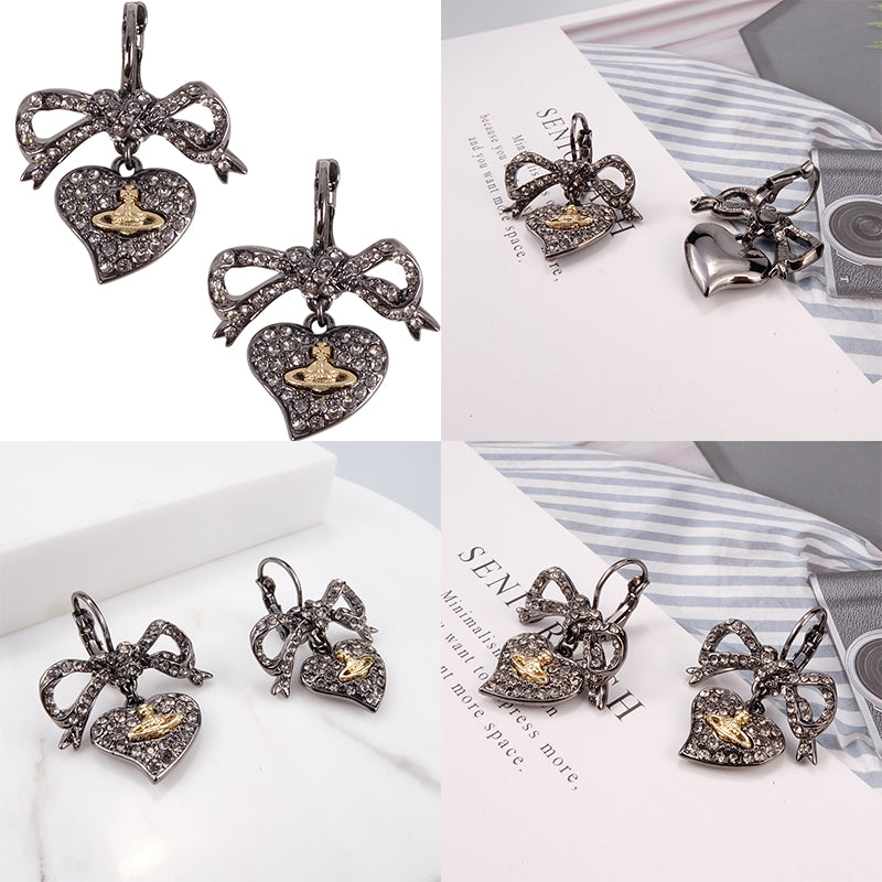 Heart Shaped Gem Studded Orb Pendant Earrings (2 Colors)