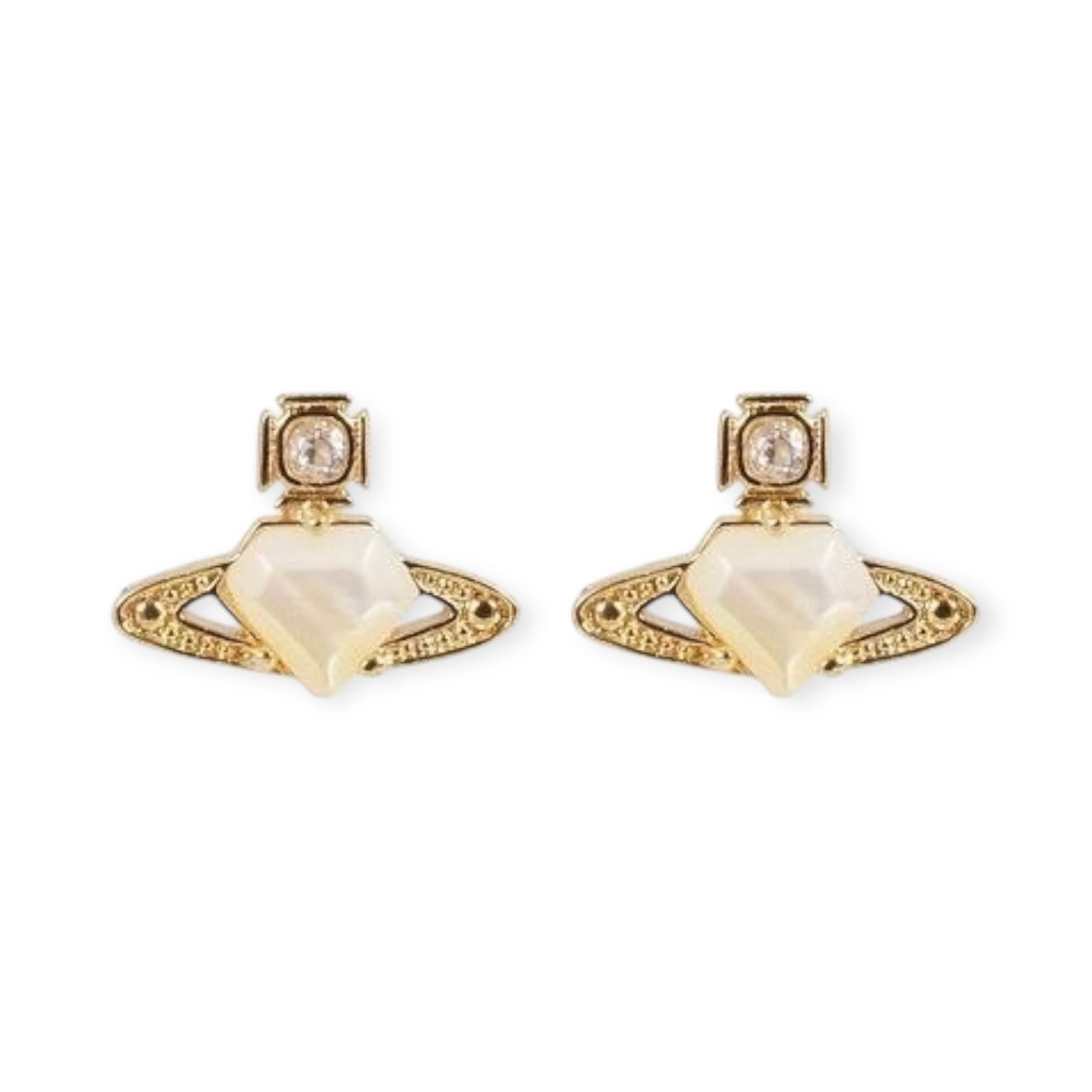 Mini Diamond Pentagon Heart Shaped Orb Pendant Studded Earrings (3 Colors)