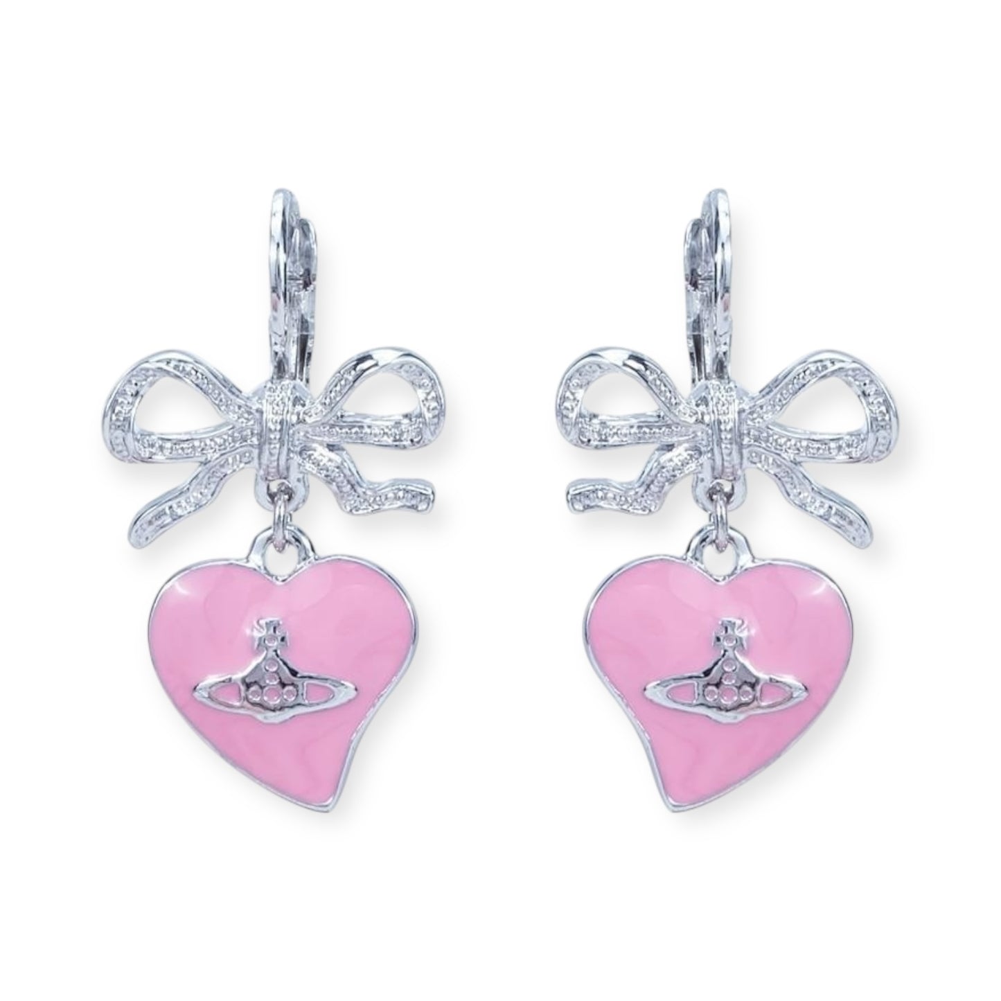Heart Shaped Gem Studded Orb Pendant Earrings (2 Colors)