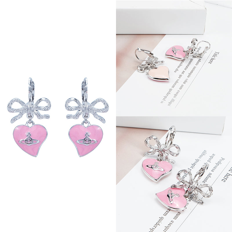 Heart Shaped Gem Studded Orb Pendant Earrings (2 Colors)