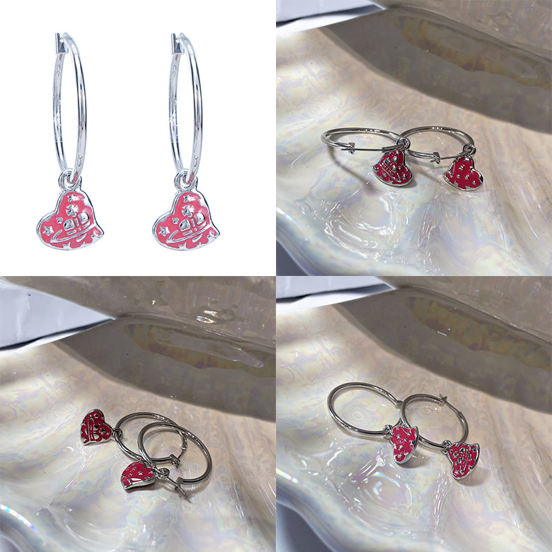 Heart Shape Asymmetrical Hanging Pendant Hoop Earrings (2 Colors)