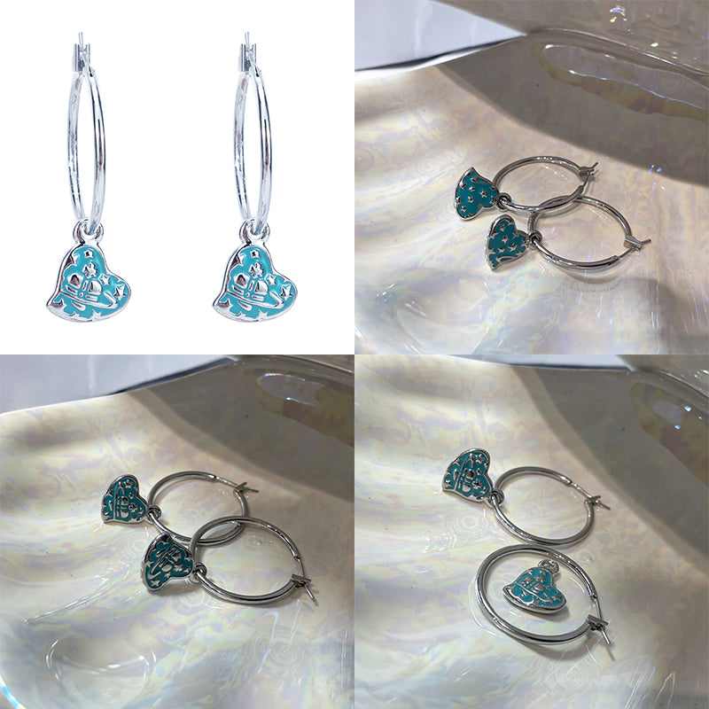 Heart Shape Asymmetrical Hanging Pendant Hoop Earrings (2 Colors)