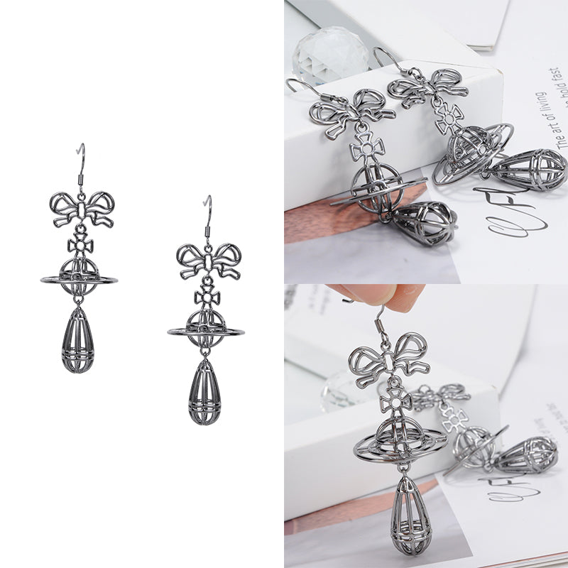 Wired Outline Orb Pendant Hanging Drop Earrings (4 Colors)