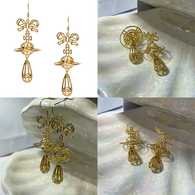 Wired Outline Orb Pendant Hanging Drop Earrings (4 Colors)