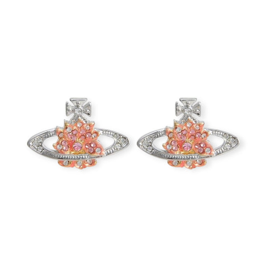 Lotus Flower Design Crystal Pendant Earrings Orange & Silver (2 Colors)