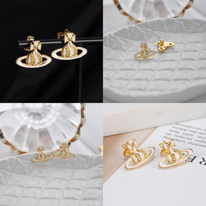 Gem Studded Swivel Pattern Orb Pendant Earrings (6 Colors)