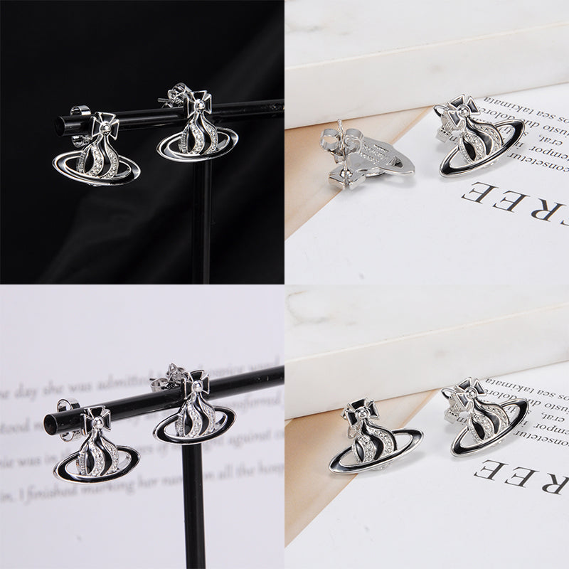 Gem Studded Swivel Pattern Orb Pendant Earrings (6 Colors)