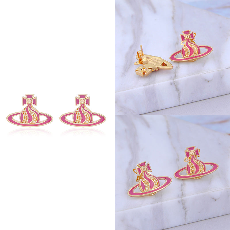 Gem Studded Swivel Pattern Orb Pendant Earrings (6 Colors)