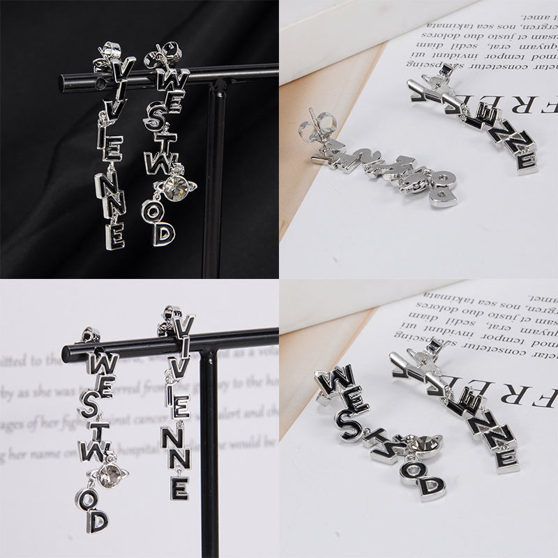 Multi Gem Dangling Spellout Text Orb Earrings (5 Colors)