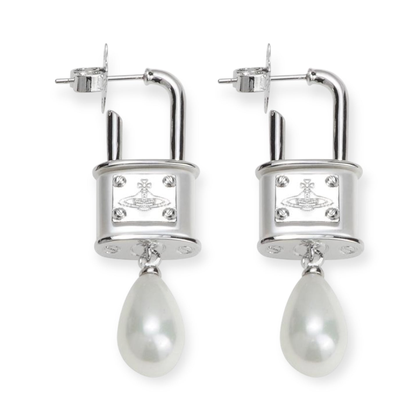 Rens Lock Locket Padlock Pendant Pearl Drop Earrings (4 Colors)