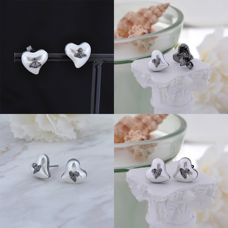 Pearl Heart Shape Shaped Orb Design Earrings (4 Colors)