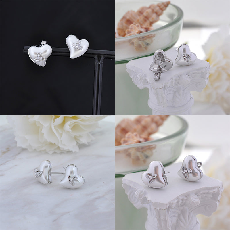 Pearl Heart Shape Shaped Orb Design Earrings (4 Colors)
