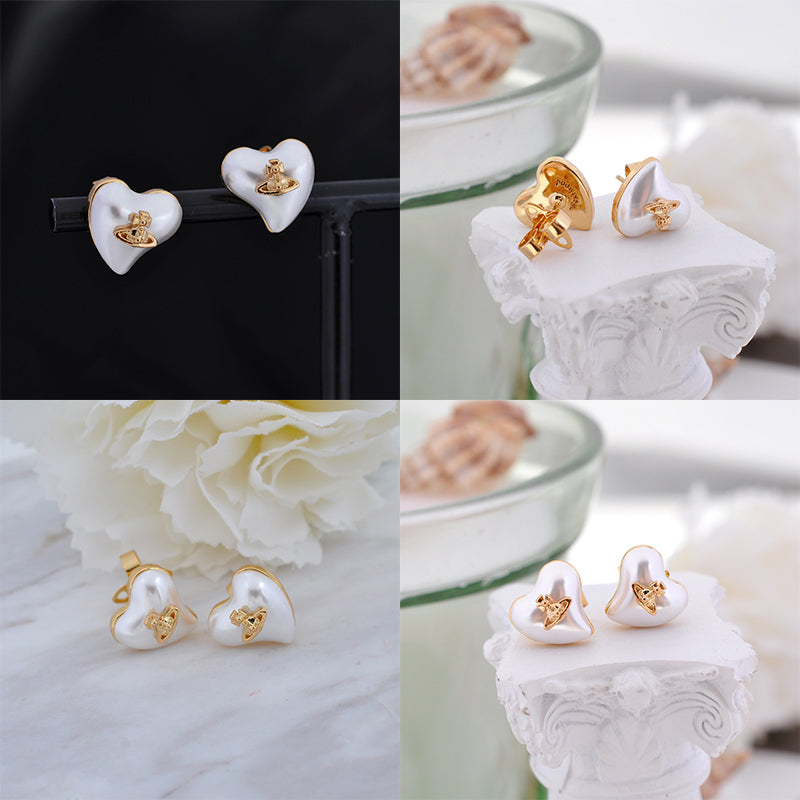 Pearl Heart Shape Shaped Orb Design Earrings (4 Colors)
