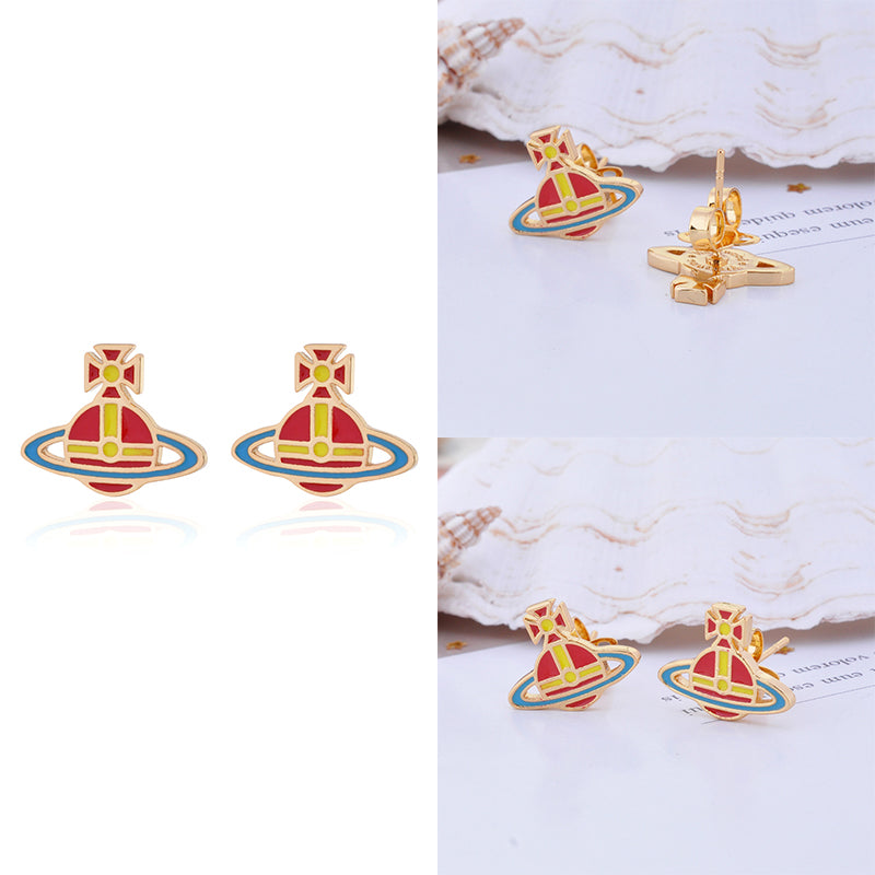 Multicolor Outline Orb Design 2D Earrings (12 Colors)