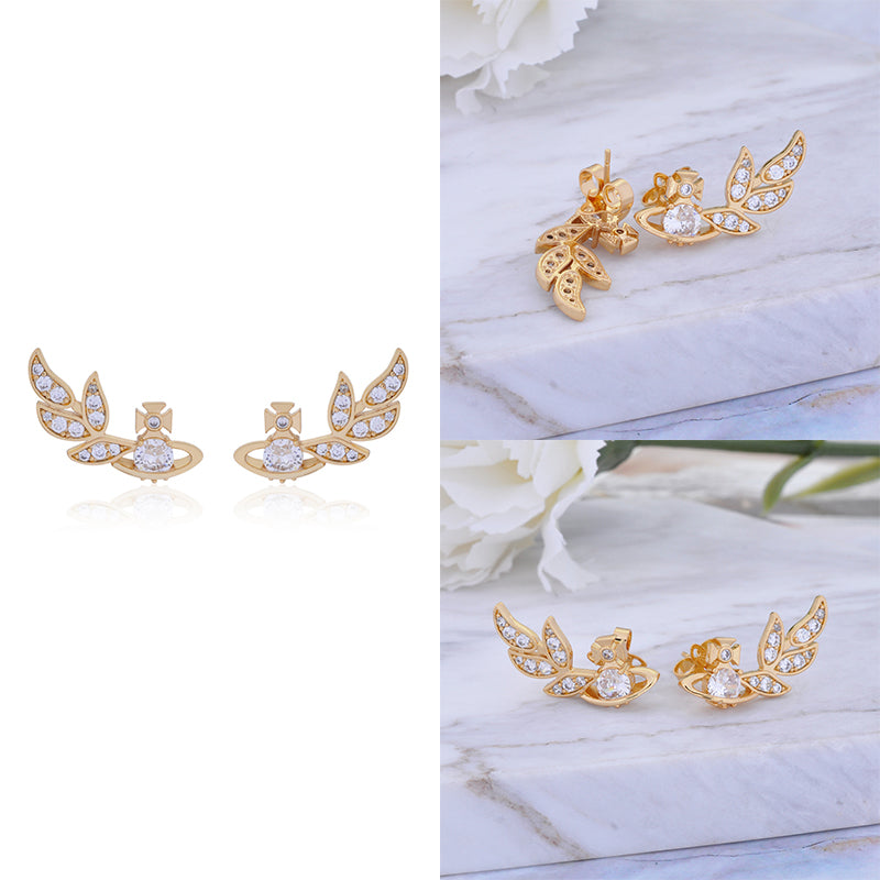 Flower Studded Leaves Wings Mini Gem Orb Pendant Earrings (4 Colors)
