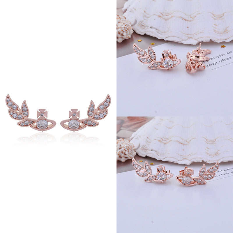 Flower Studded Leaves Wings Mini Gem Orb Pendant Earrings (4 Colors)