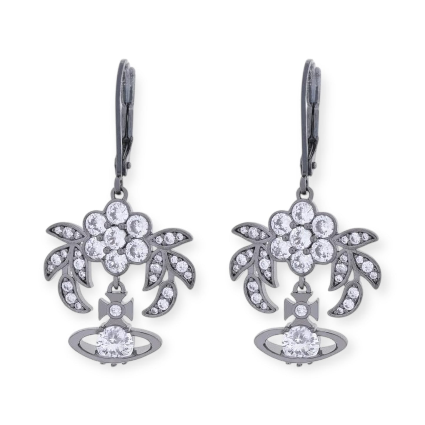 Flower Studded Leaves Mini Gem Orb Hanging Pendant Earrings (4 Colors)