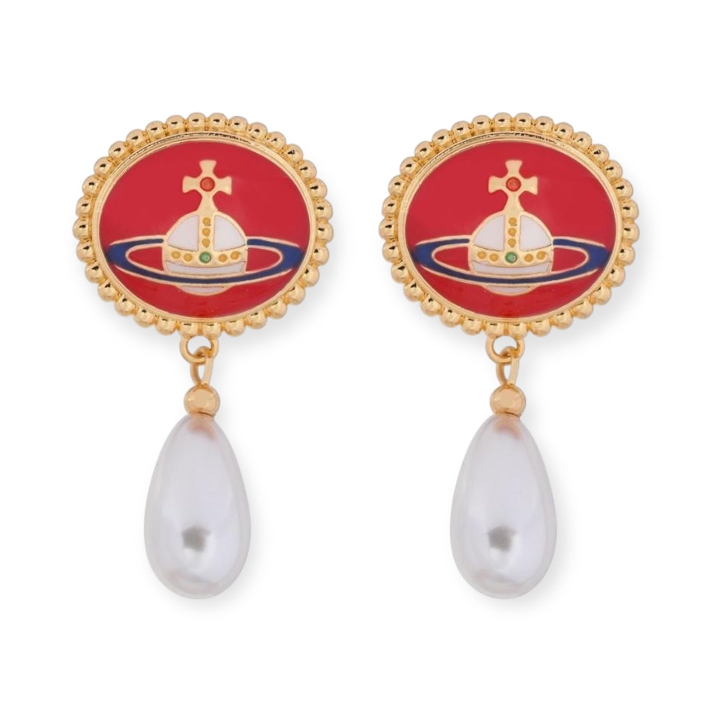 Pebble Engraved Orb Pendant Hanging Silver Pearl Drop Earrings (5 Colors)