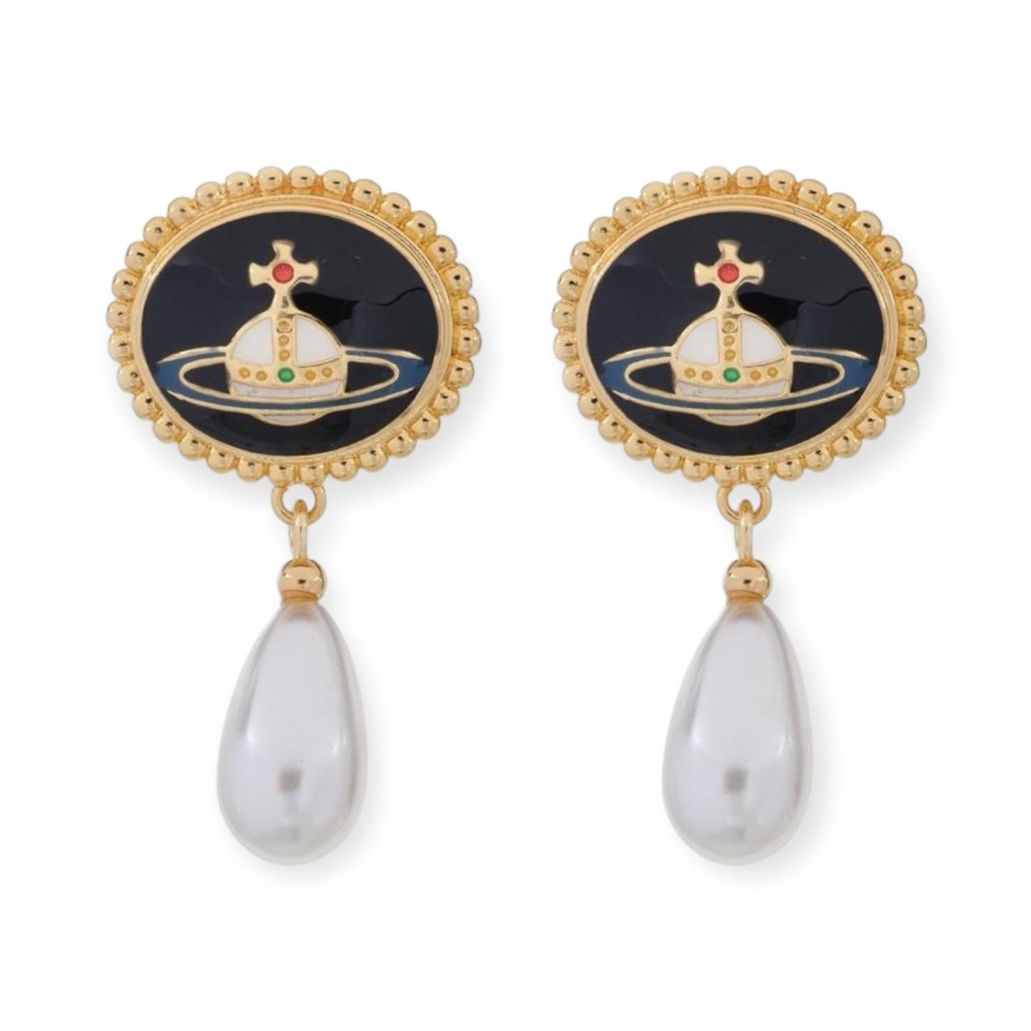 Pebble Engraved Orb Pendant Hanging Silver Pearl Drop Earrings (5 Colors)