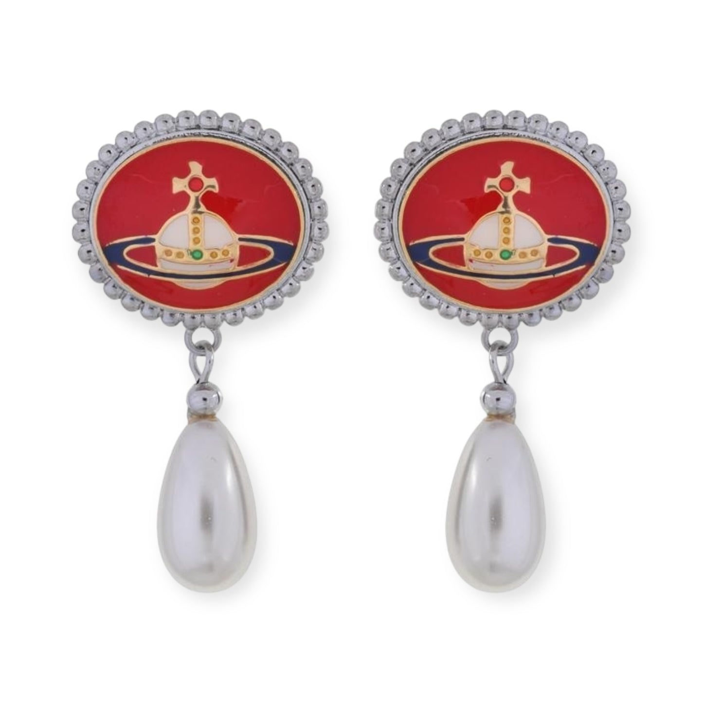 Pebble Engraved Orb Pendant Hanging Silver Pearl Drop Earrings (5 Colors)